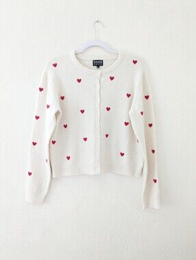 Major Label Group Ivory & Red Two Heart Cardigan Sweater Size L
